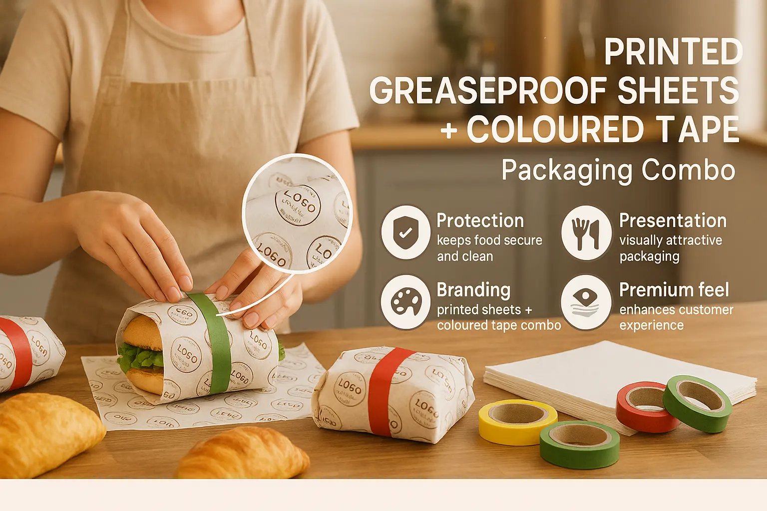 printed greaseproof paper sheets coloured parcel tape